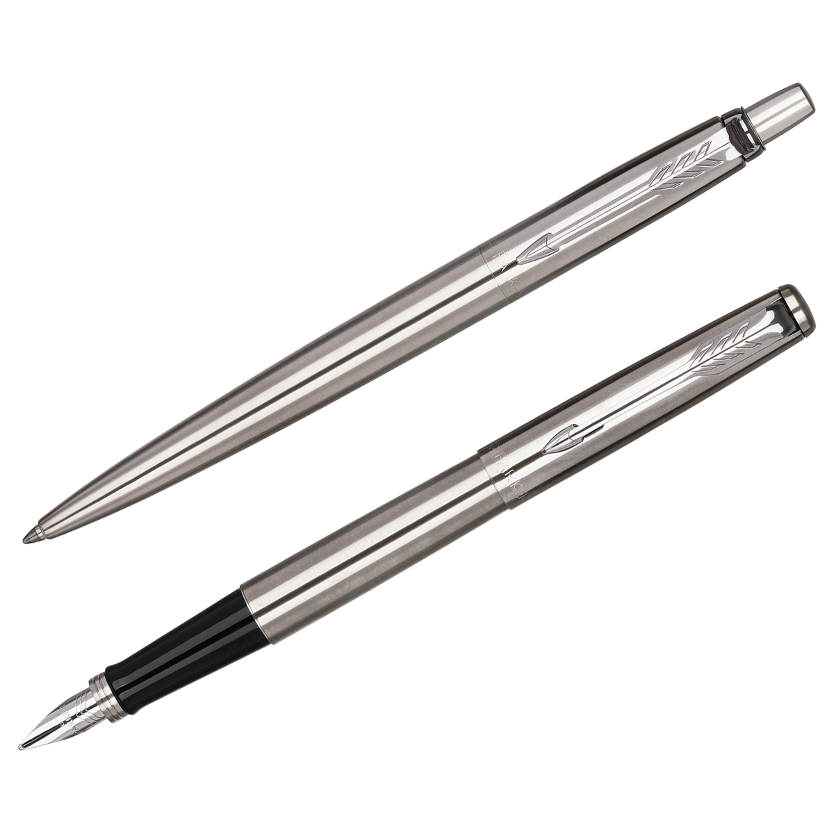 Набор Parker "Jotter Stainless Steel CT": ручка шариковая 1,0мм синяя и ручка перьевая 1,0мм синяя, подарочная упаковка - фото 4