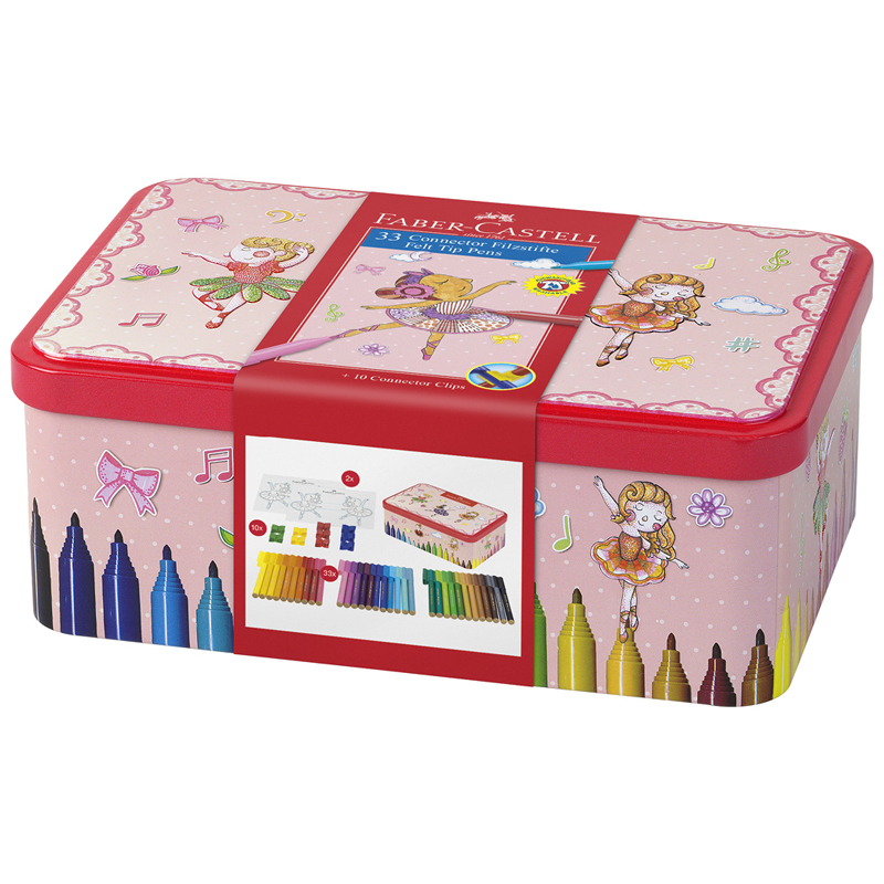 Набор для рисования Faber-Castell "Connector Ballerina" 33 фломастера+10 клипс+2 карты для раскрашивания - фото 1