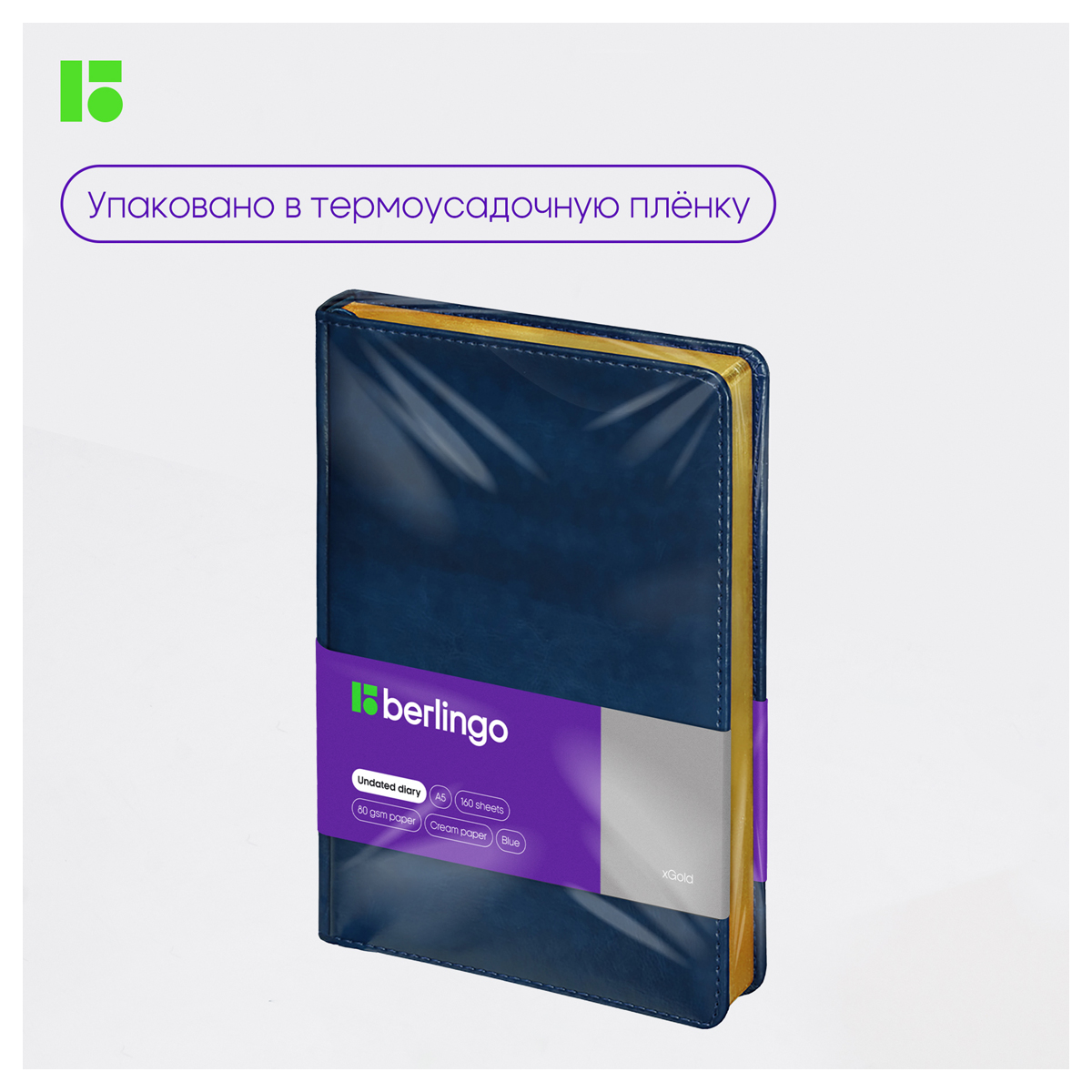 Ежедневник недатированный, А5, 160л., кожзам, Berlingo "xGold", зол. срез, синий - фото 10