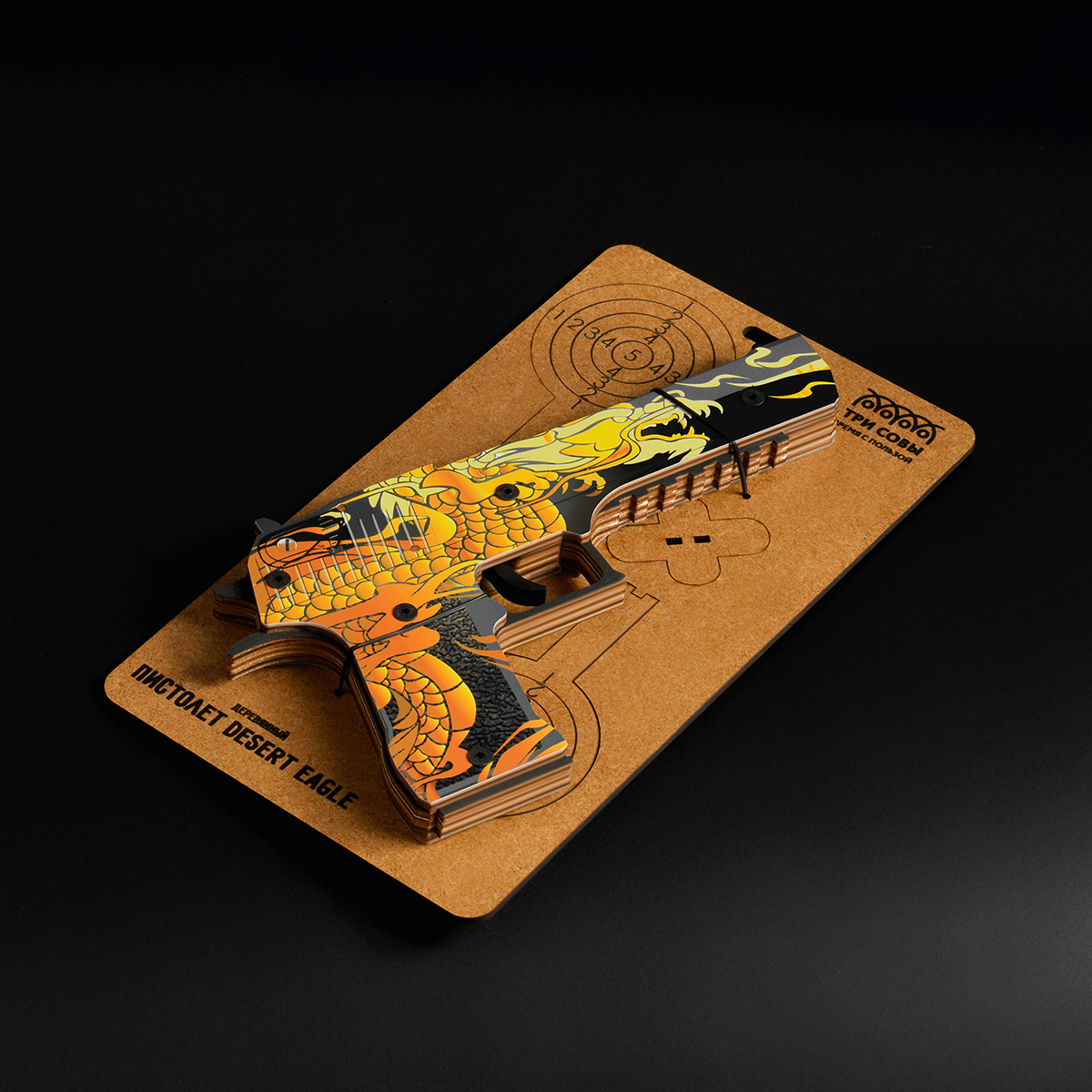 Пистолет деревянный ТРИ СОВЫ Desert Eagle, "Якудза", подложка ХДФ с европодвесом, термоусадка - фото 3
