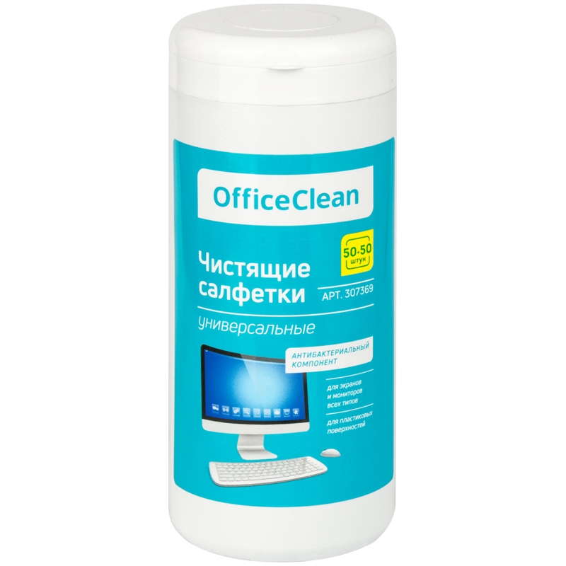 Универсальные влажные чистящие салфетки OfficeClean для очистки экранов и мониторов, пластиковых поверхностей 50+50шт - фото 1