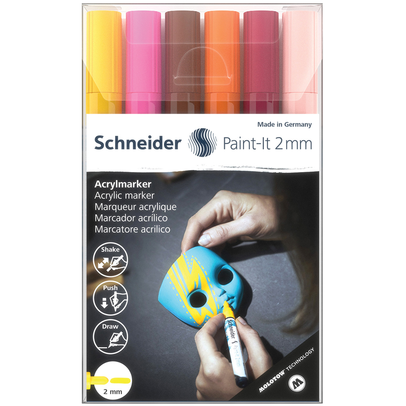 Набор маркеров акриловых Schneider "Paint-it 310", 2мм, ассорти, 6шт. - фото 1