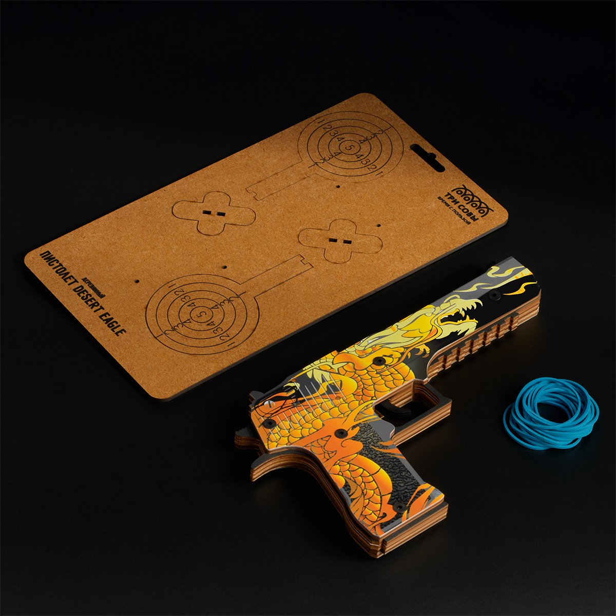 Пистолет деревянный ТРИ СОВЫ Desert Eagle, "Якудза", подложка ХДФ с европодвесом, термоусадка - фото 4