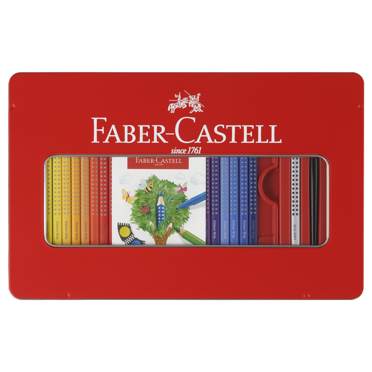 Карандаши цветные Faber-Castell "Grip", 48цв., трехгран., заточ.+ч/г кар. Grip+точилка+кисть, метал. коробка - фото 1