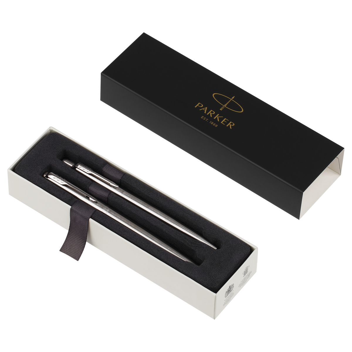 Набор Parker "Jotter Stainless Steel CT": ручка шариковая 1,0мм синяя и ручка перьевая 1,0мм синяя, подарочная упаковка - фото 3