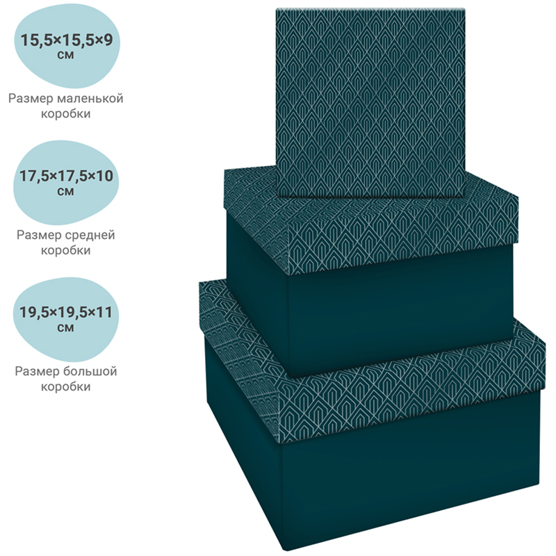 Набор квадратных коробок 3в1, MESHU "Emerald style. Top", (19,5*19,5*11-15,5*15,5*9см) - фото 2