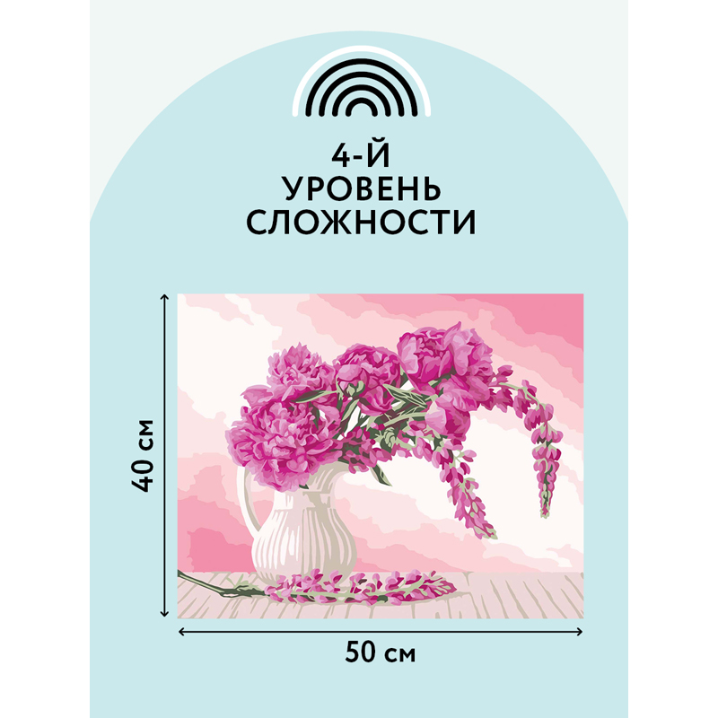Картина по номерам на холсте ТРИ СОВЫ "Пионы и люпины", 40*50, с акриловыми красками и кистями - фото 3