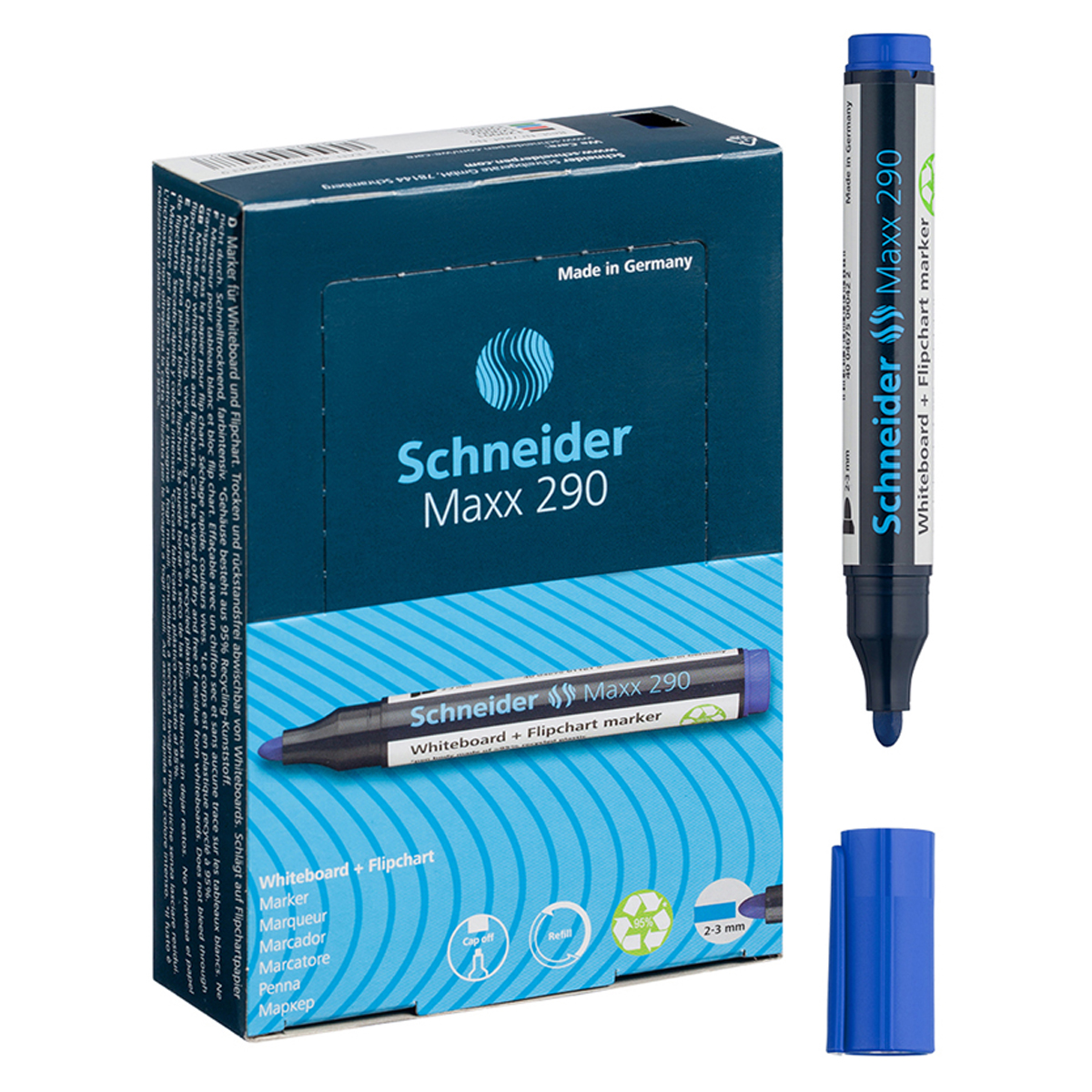 Маркер для белых досок и флипчартов Schneider "Maxx 290" синий, пулевидный, 3мм - фото 5