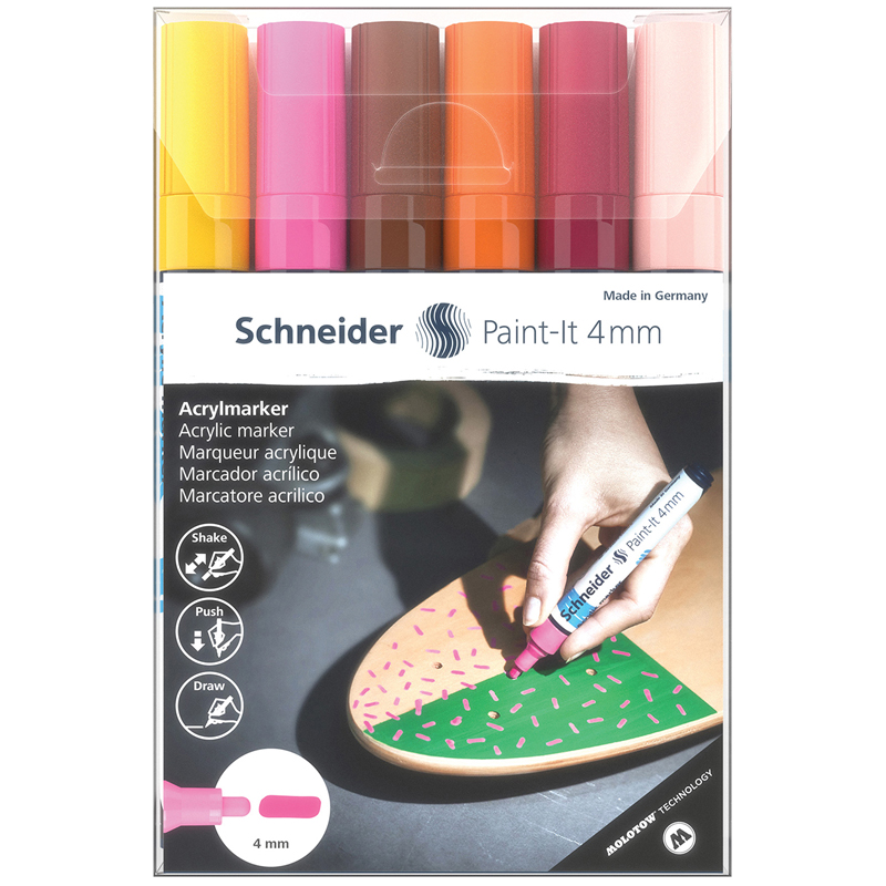 Набор маркеров акриловых Schneider "Paint-it 320", 4мм, ассорти, 6шт. - фото 1