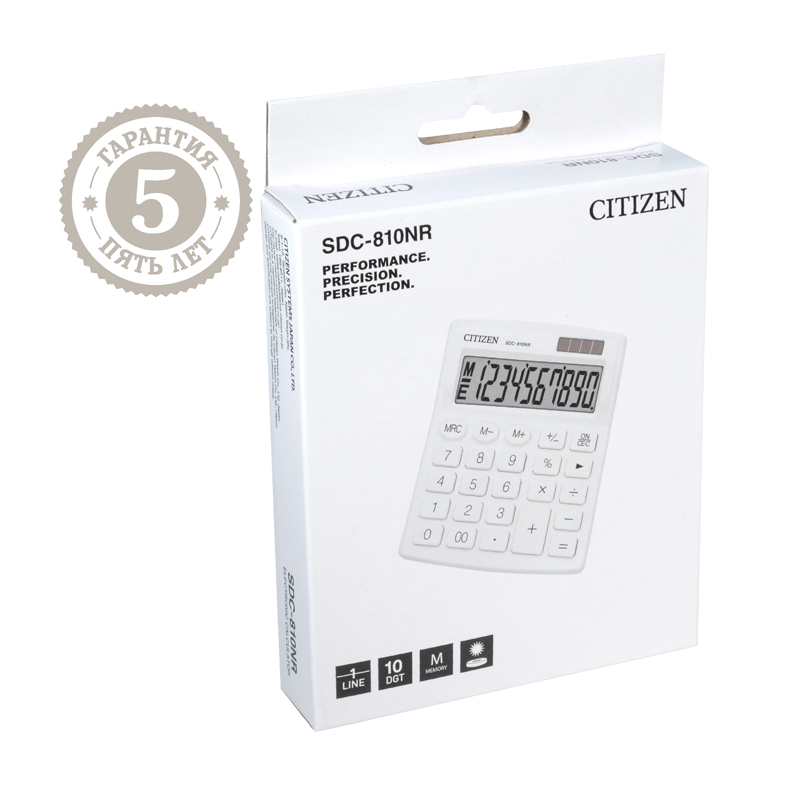 Калькулятор настольный Citizen SDC-810NR-WH, 10 разрядов, двойное питание, 102*124*25мм, белый - фото 4