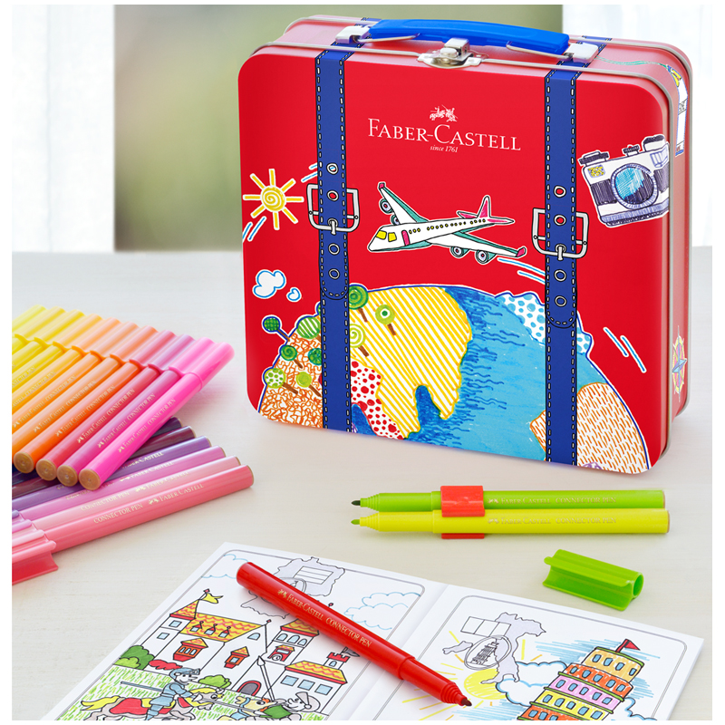 Набор для рисования Faber-Castell "Connector" 40 фломастеров+6 клипс+паспорт раскраск., метал. - фото 2