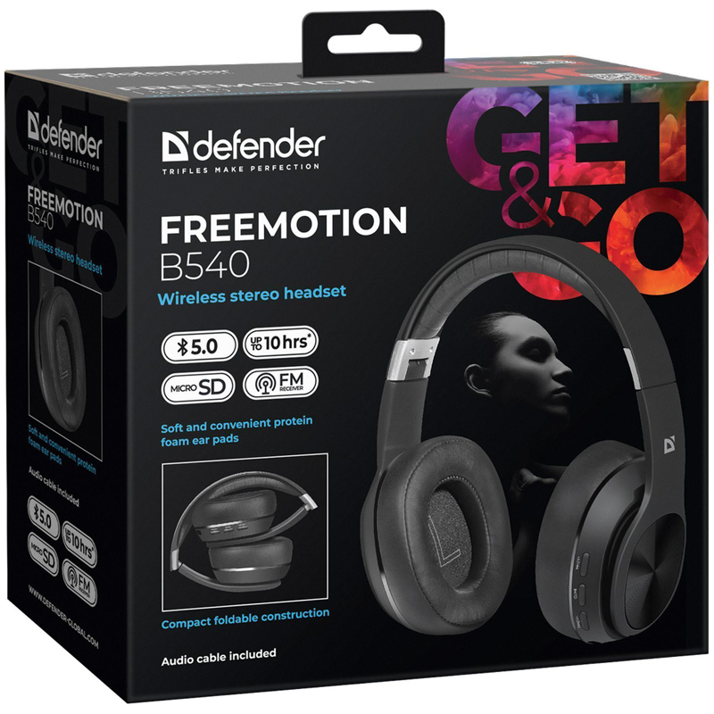 Наушники с микрофоном беспроводные Defender FreeMotion B540, Bluetooth, складные, MicroSD, FM, разъем Micro-USB, черный - фото 6