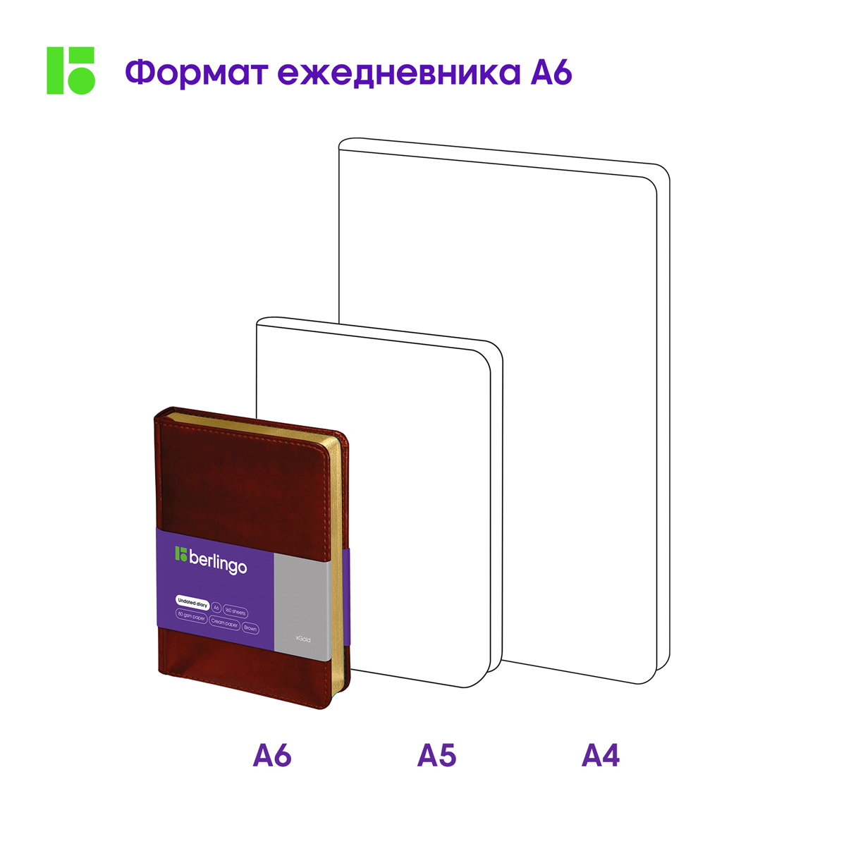 Ежедневник недатированный, А6, 160л., кожзам, Berlingo "xGold", зол. срез, коричневый - фото 8