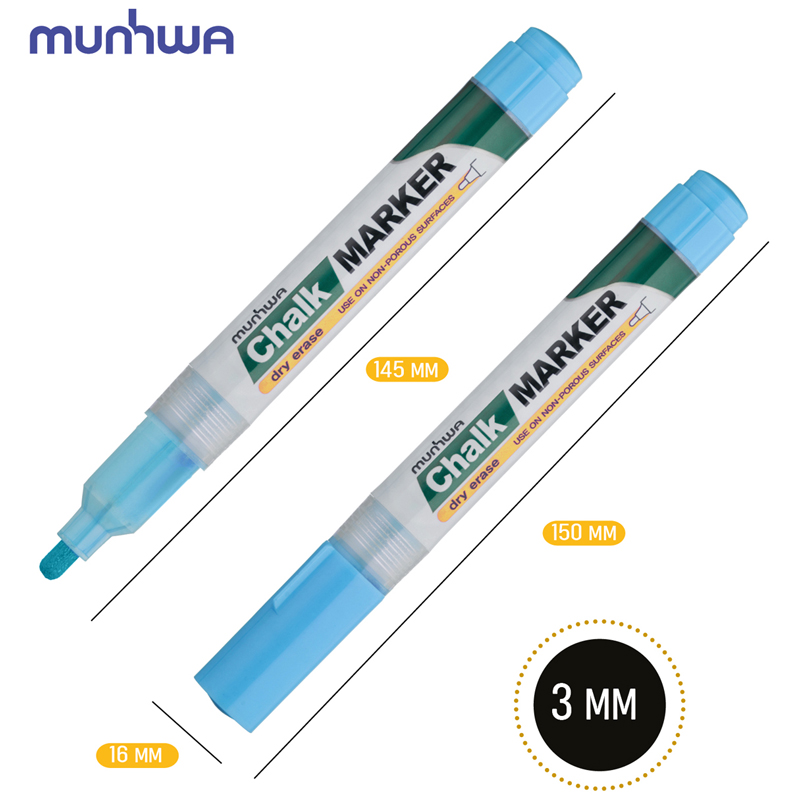 Маркер меловой MunHwa, CM-02, голубой, 3мм - фото 3