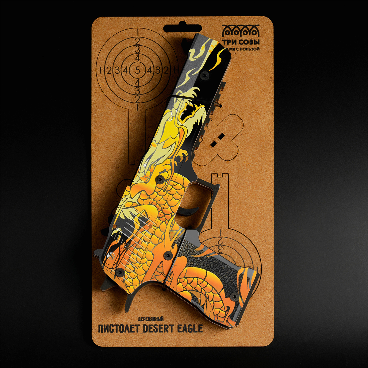 Пистолет деревянный ТРИ СОВЫ Desert Eagle, "Якудза", подложка ХДФ с европодвесом, термоусадка - фото 2