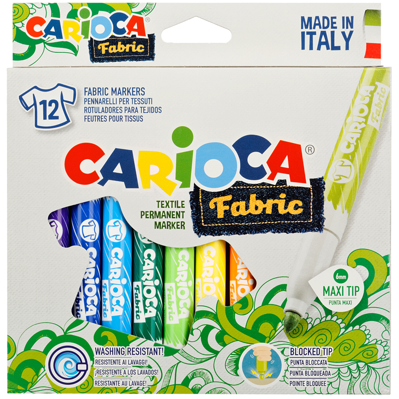 Набор фломастеров для ткани Carioca "Fabric Liner" 12цв., картон. уп., европодвес - фото 1