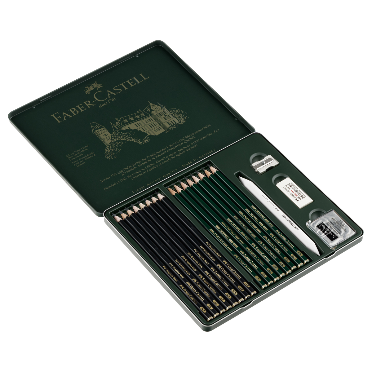 Набор карандашей ч/г Faber-Castell "Pitt Graphite Matt" и "Castell 9000", 20 предметов, заточен., метал. кор. - фото 6