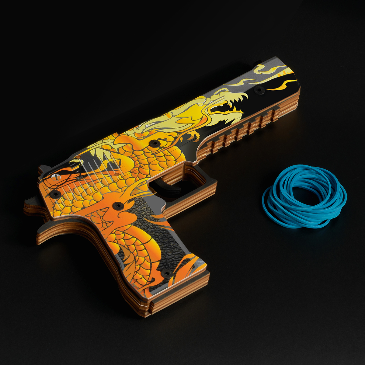 Пистолет деревянный ТРИ СОВЫ Desert Eagle, "Якудза", подложка ХДФ с европодвесом, термоусадка - фото 5