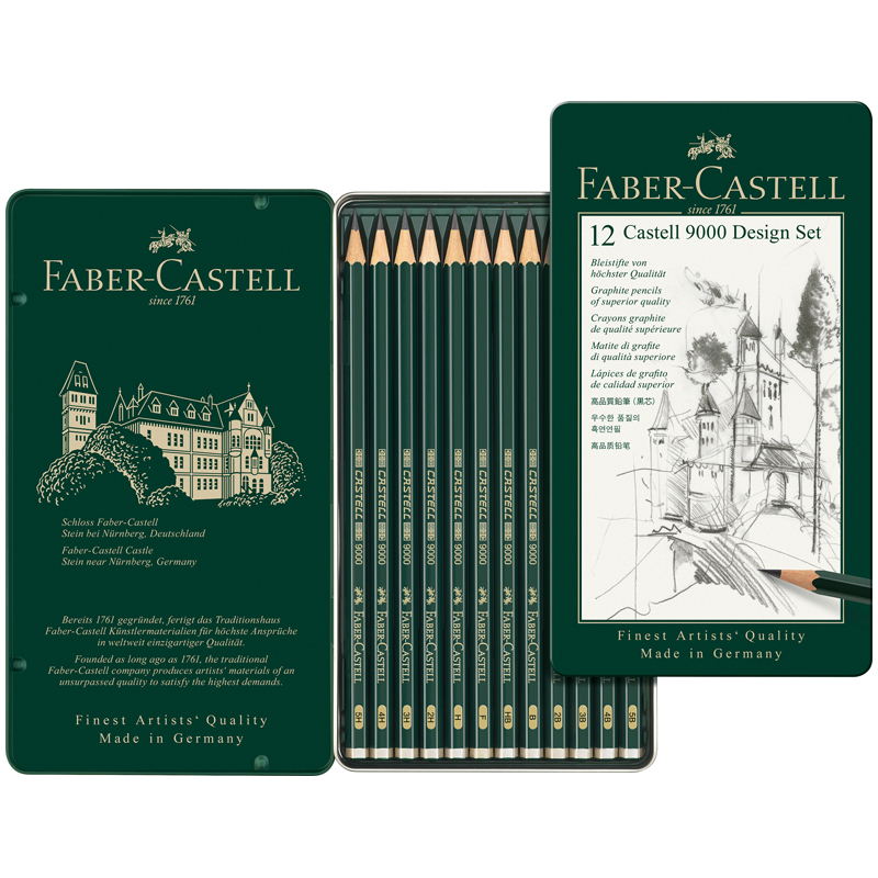 Набор карандашей ч/г Faber-Castell "Castell 9000 Design Set", 12шт., 5H-5B, заточен., метал. кор. - фото 2