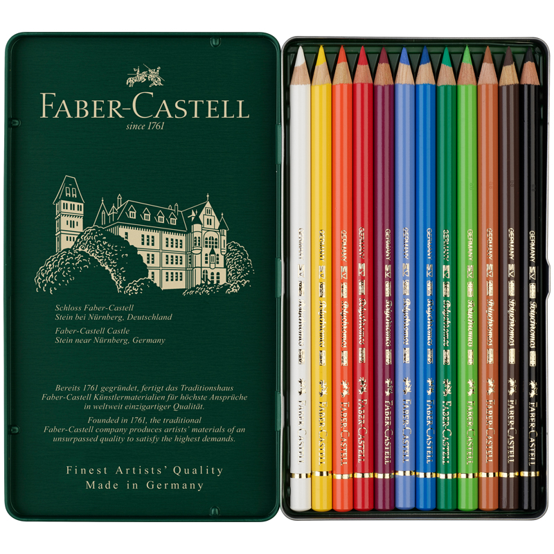 Карандаши цветные художественные Faber-Castell "Polychromos", 12цв., заточен., метал. коробка - фото 3