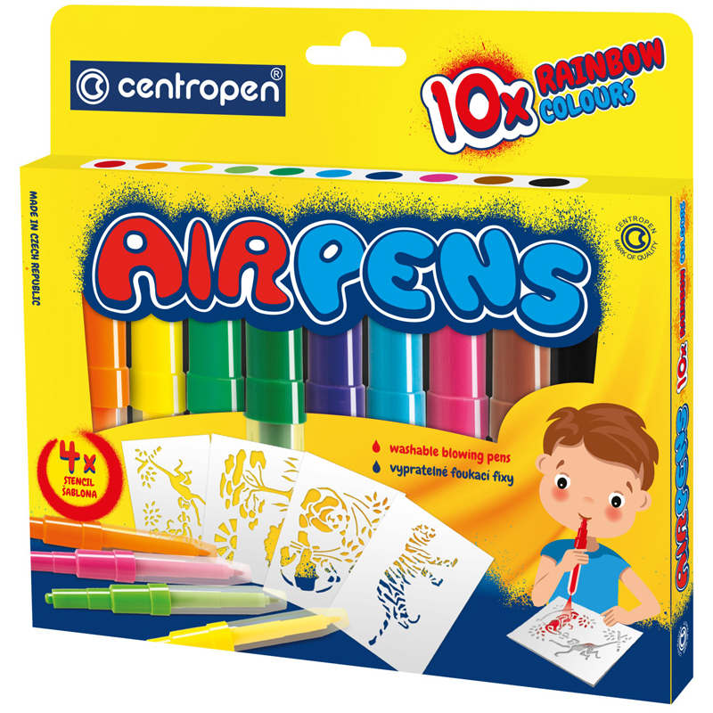 Фломастеры воздушные Centropen "AirPens Rainbow", 10цв.+4 трафарета, картон. упаковка - фото 1