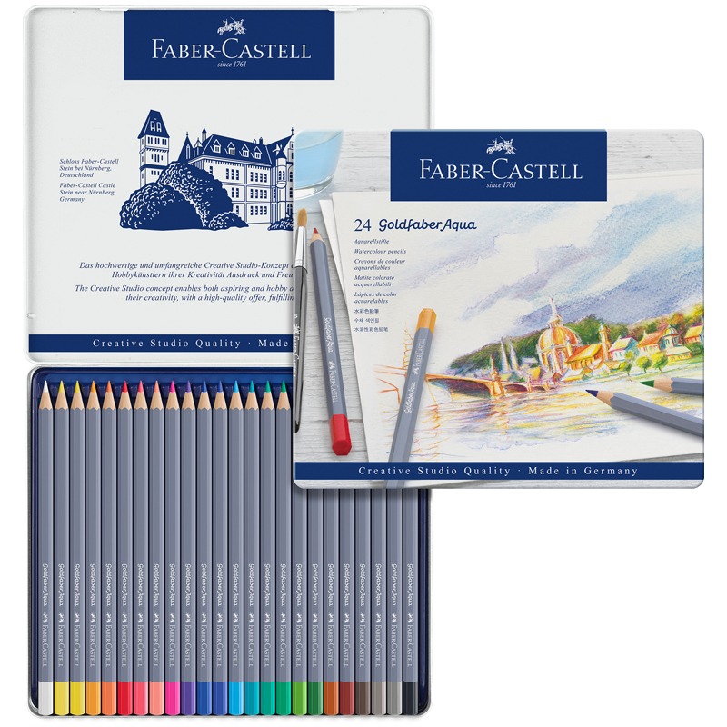 Карандаши акварельные художественные Faber-Castell "Goldfaber Aqua", 24цв., метал. коробка - фото 3