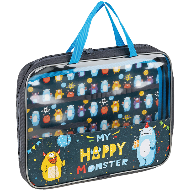 Папка с ручками А4 ArtSpace "Happy Monster", полиэстер, на молнии, 50мм - фото 1