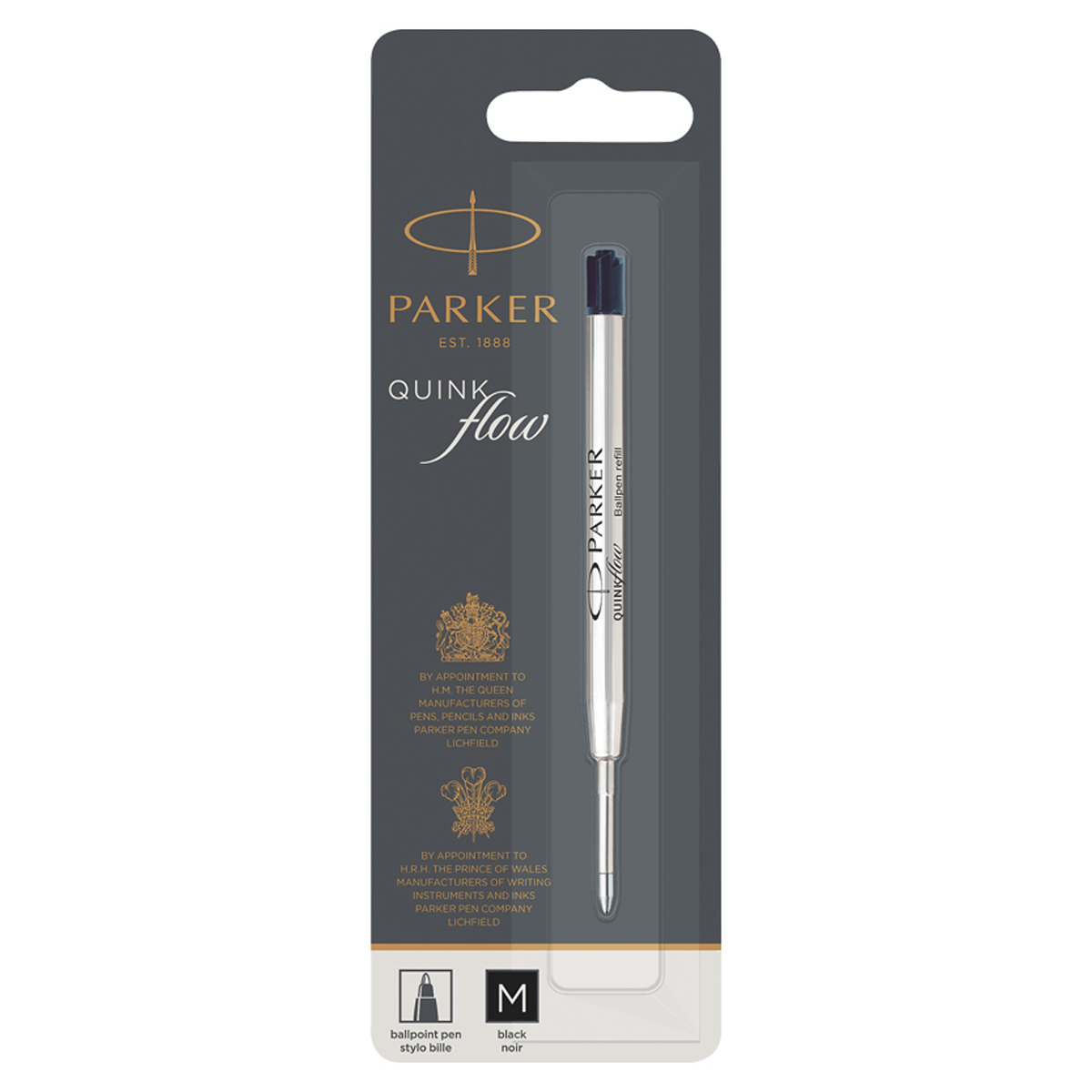Стержень шариковый объемный Parker "QuinkFlow Ball Point" черный, 98мм, 1,0мм, метал. корпус, блистер - фото 1
