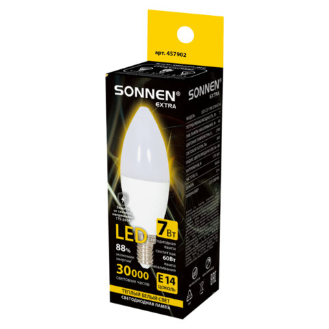Лампа светодиодная SONNEN EXTRA, 7 (60) Вт, Е14, свеча, теплый белый, 30000 ч, LED C37-7W-2700-Е14, 457902 - фото 3