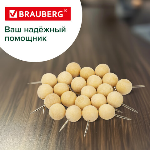 Силовые кнопки-гвоздики BRAUBERG WOOD, деревянные (шарики), 50 штук, 10 мм, 272761 - фото 11