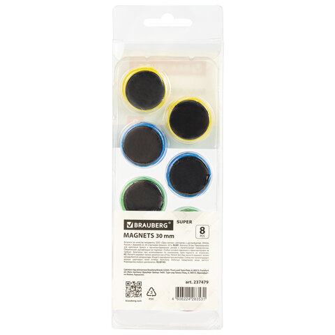 Магниты МОЩНЫЕ 30 мм, НАБОР 8 шт., ассорти, BRAUBERG "SUPER", 237479 - фото 3