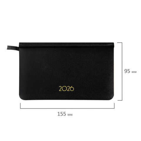 Еженедельник датированный 2026, МАЛЫЙ ФОРМАТ 95х155 мм, А6, BRAUBERG "Select", балакрон, черный, 117193 - фото 2