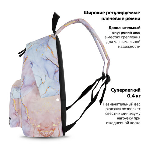 Рюкзак BRAUBERG СИТИ-ФОРМАТ универсальный, "Mineral", розово-голубой, 41х32х14 см, 270791 - фото 8