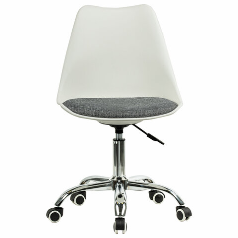 Кресло стул BRABIX "Eames MG-310 CH", хром, пластик белый, ткань серая, 532924 - фото 2