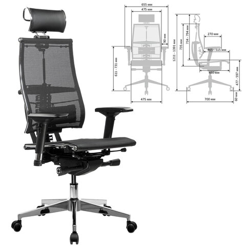 Кресло МЕТТА "YOGA" Y 4DF B2-5D, адаптивная спинка, 3D-подголовник, сверхпрочная сетка, черное - фото 2