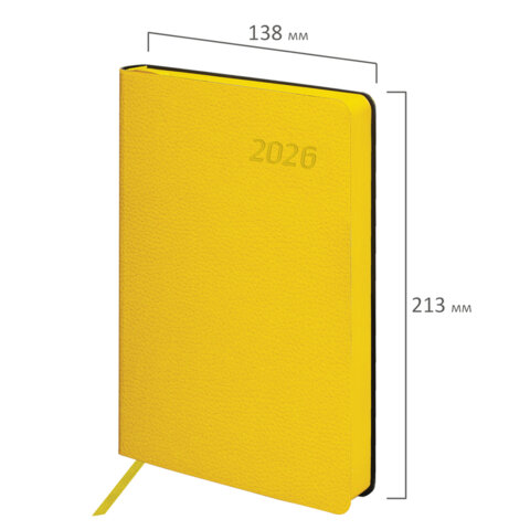 Ежедневник датированный 2026 А5 138x213 мм, BRAUBERG "Stylish", под кожу, гибкий, желтый, 117101 - фото 2