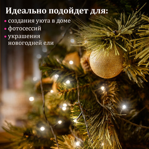 Электрогирлянда-нить комнатная "Стандарт" 10 м, 100 LED, холодный белый свет, 220 V, контроллер, ЗОЛОТАЯ СКАЗКА, 591347 - фото 8