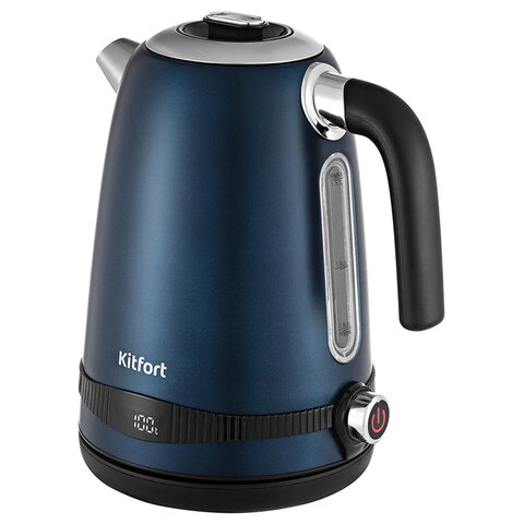 Чайник KITFORT КТ-6121-3, 1,7 л, 2200 Вт, закрытый нагревательный элемент, LED-дисплей, ТЕРМОРЕГУЛЯТОР, сталь, синий - фото 1