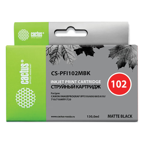 Картридж струйный CACTUS (CS-PFI102MBK) для CANON iPF500/510/F600/605/650/700, матовый черный - фото 1