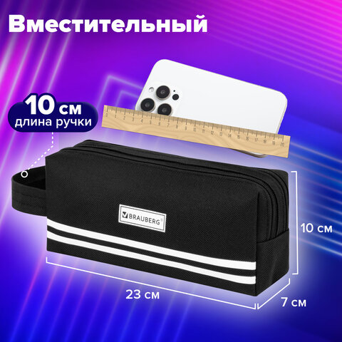 Пенал-органайзер BRAUBERG с ручкой, 2 отделения, полиэстер, 23x10 см, черный, 273592 - фото 11