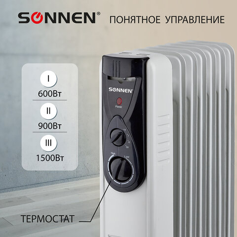 Обогреватель масляный ВЫСОКОЙ ЭФФЕКТИВНОСТИ SONNEN DFB-07BS, 1500 Вт, 7 секций, 5 МАСЛОКАНАЛОВ, 455312 - фото 4
