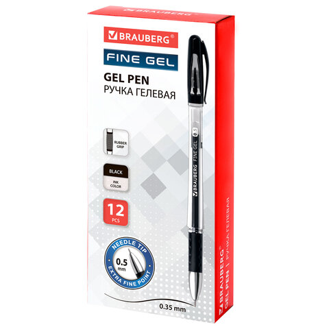 Ручка гелевая с грипом BRAUBERG "Fine Gel", ЧЕРНАЯ, игольчатый узел 0,5 мм, линия письма 0,35 мм, 141180 - фото 9