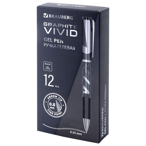 Ручка гелевая с грипом BRAUBERG "GRAPHITE VIVID", ЧЕРНАЯ, пишущий узел 0,5 мм, линия письма 0,35 мм, 144542 - фото 8