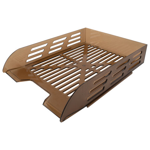 Лоток горизонтальный для бумаг BRAUBERG ECO, 330х245х65 мм, сетчатый, дымчатый, 239012 - фото 1