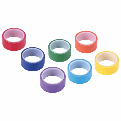 Клейкие WASHI-ленты для декора РАДУЖНЫЕ, однотонные, 15 мм х 3 м, 7 цветов, рисовая бумага, ОСТРОВ СОКРОВИЩ, 661702 - фото 3