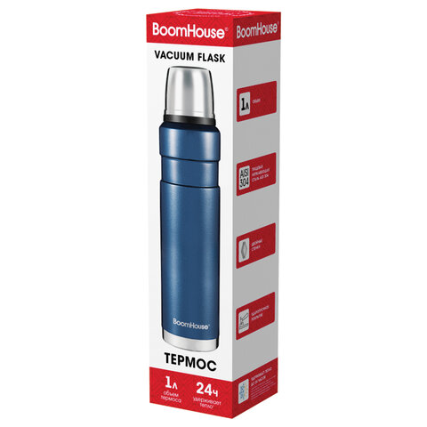 Термос 1 л, BOOMHOUSE (БУМХАУС) DARKBLUE, нержавеющая сталь SUS304, молотковая эмаль, крышка/кружка, синий, 700310 - фото 3
