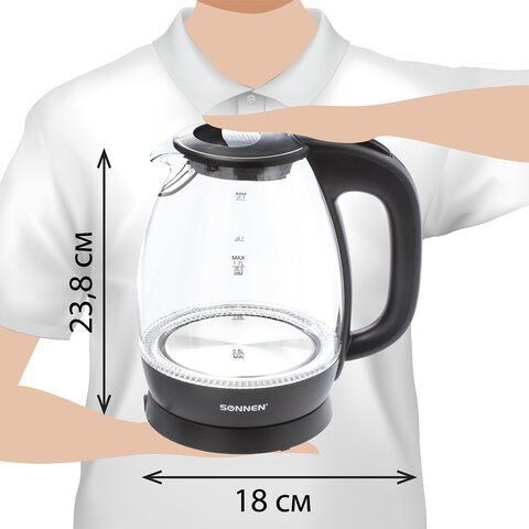 Чайник SONNEN KT-1786, 1,7 л, 2200 Вт, закрытый нагревательный элемент, стекло, 453422 - фото 14