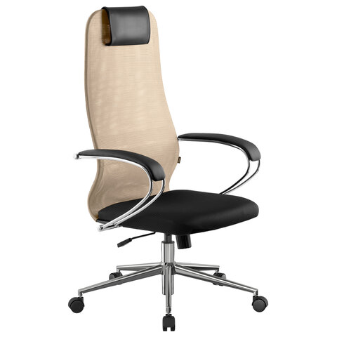 Кресло офисное BRABIX PREMIUM "Ultimate EX-800" хром, плотная двойная сетка Х2, черное/бежевое, 532913 - фото 3