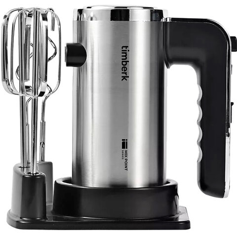 Миксер TIMBERK T-HM40S49, 550 Вт, 5 скоростей, 2 венчика, 2 крюка для теста, подставка, стальной - фото 3