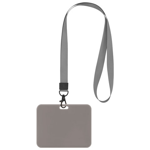 Бейдж горизонтальный (54х85 мм), лента 45 см с карабином, СЛАЙДЕР, серый, BRAUBERG EXTRA, 238835 - фото 2